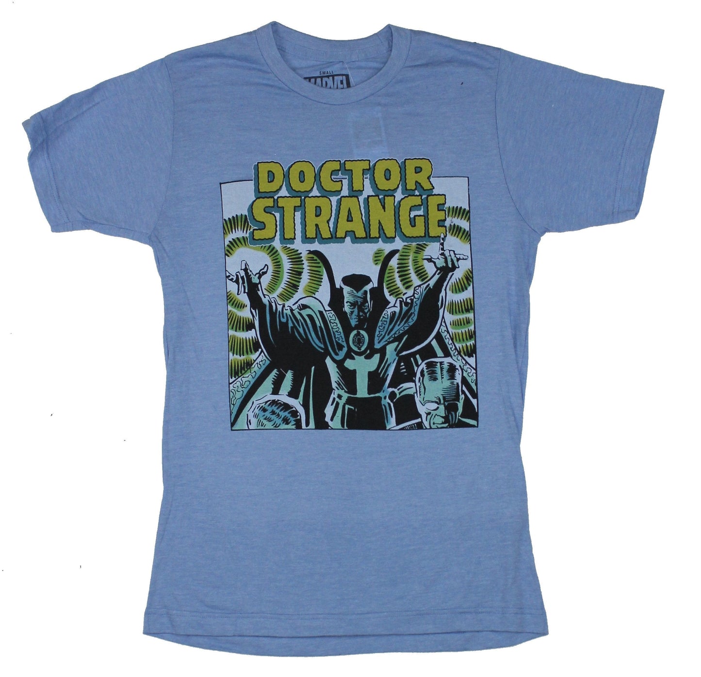 Doctor Strange Mens T-Shirt - Retro Style Blue Comic Panel Under Name