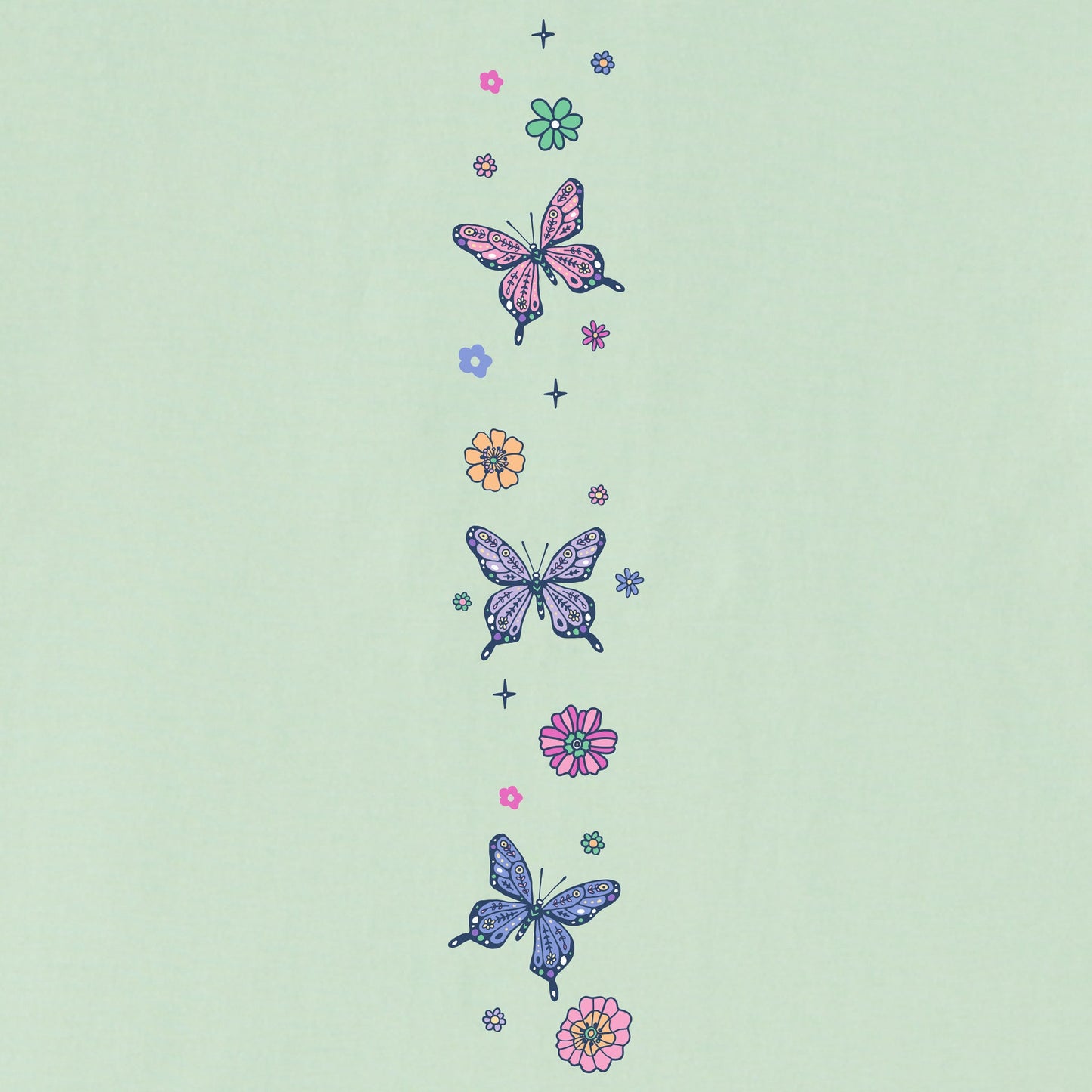 Women's Retro Butterflies Long Sleeve Crusher Boxy Tee