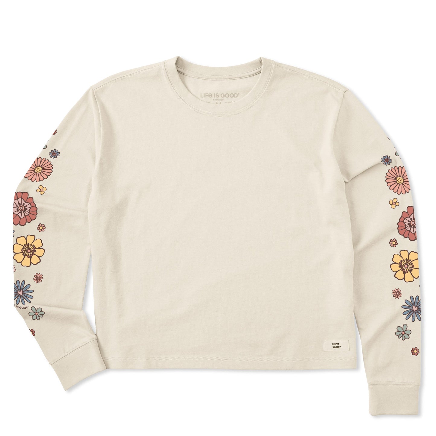 Women's Retro Flowers Long Sleeve Crusher Boxy Tee