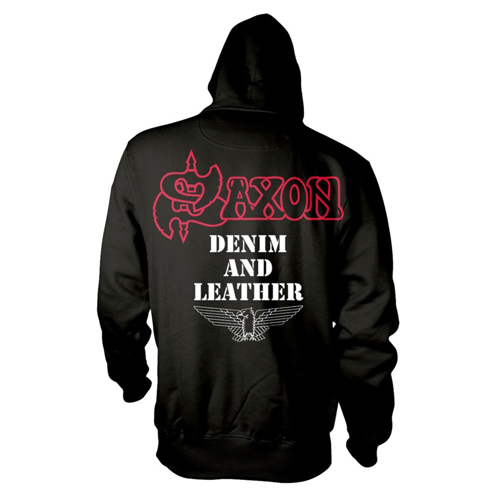 Denim And Leather Hooded Sweatshirt Style001