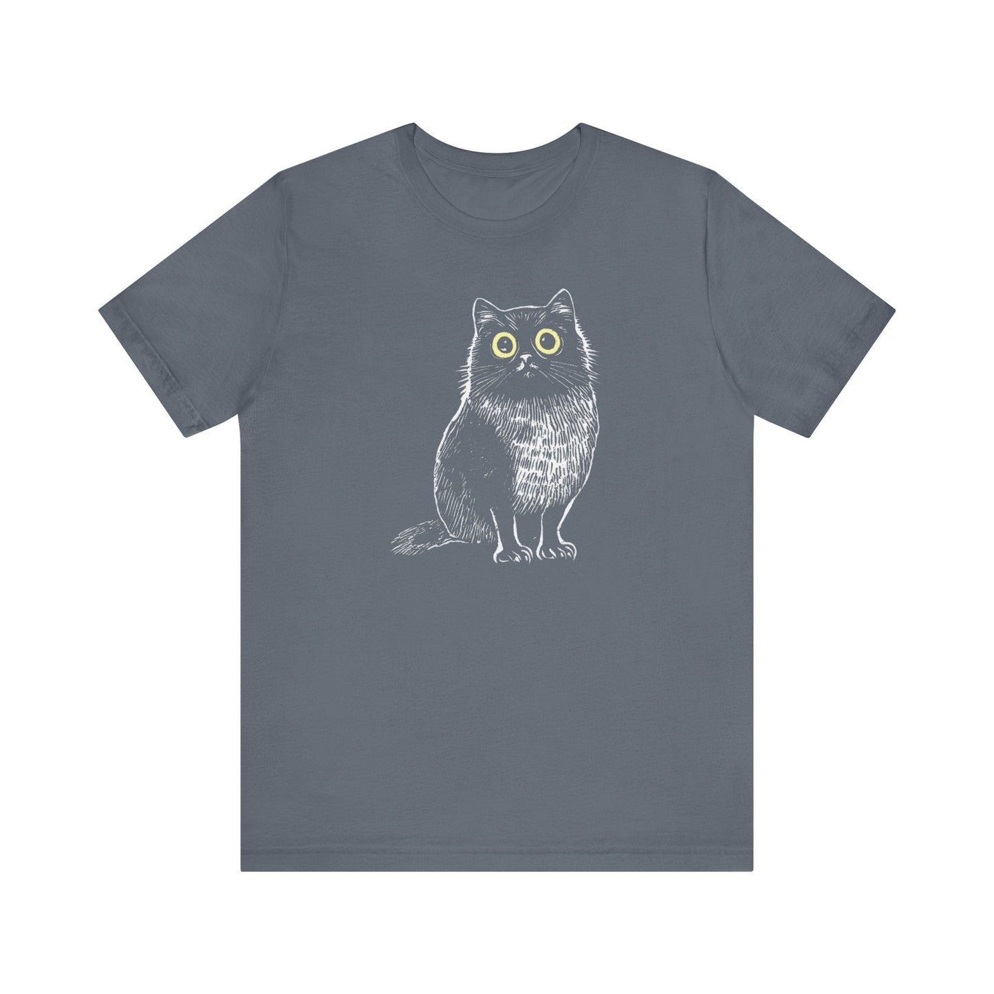 Wide-Eyed Cat-Owl Creature Graphic Tee