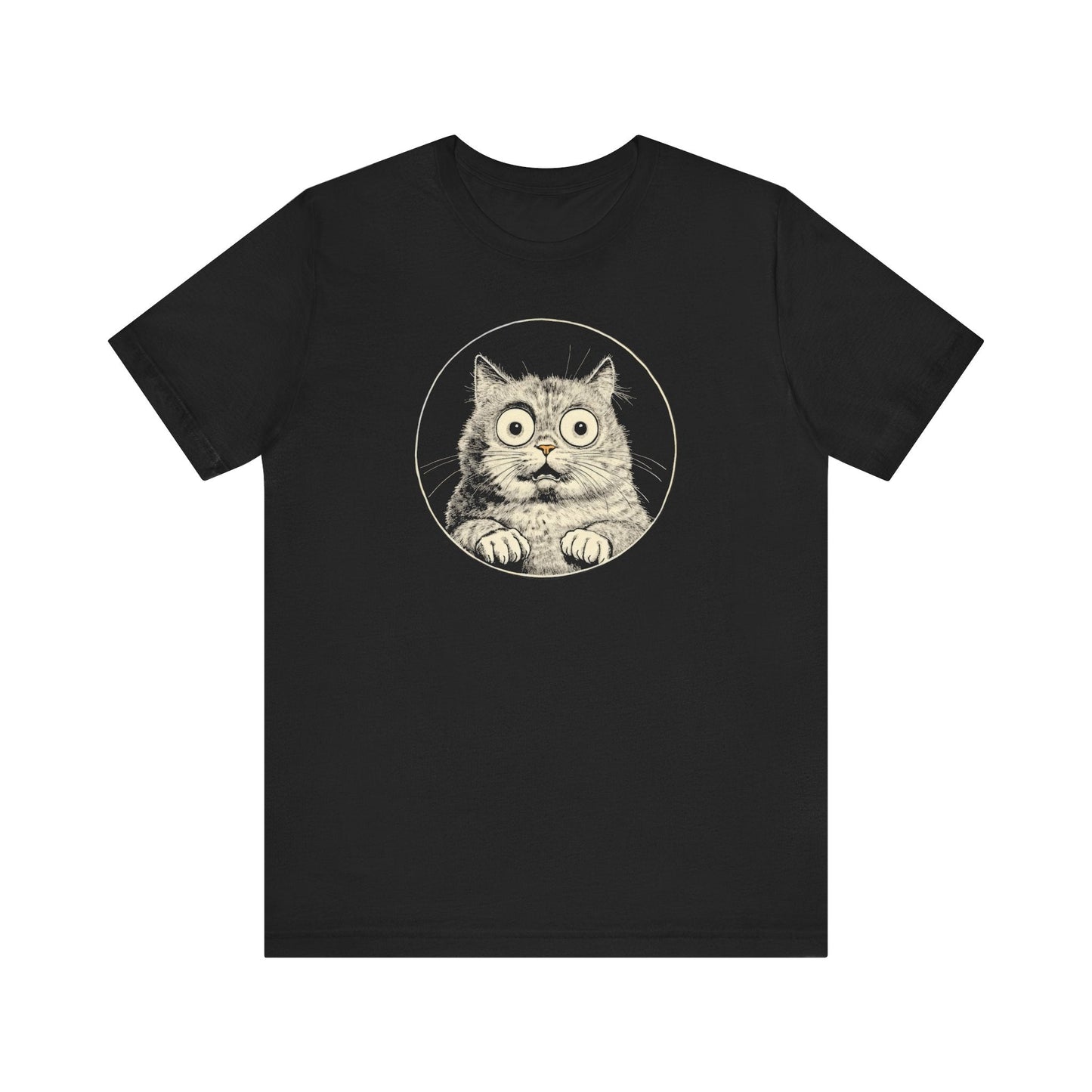Wide-Eyed Cat Graphic Tee – Vintage Style Cat Lover Shirt Style001