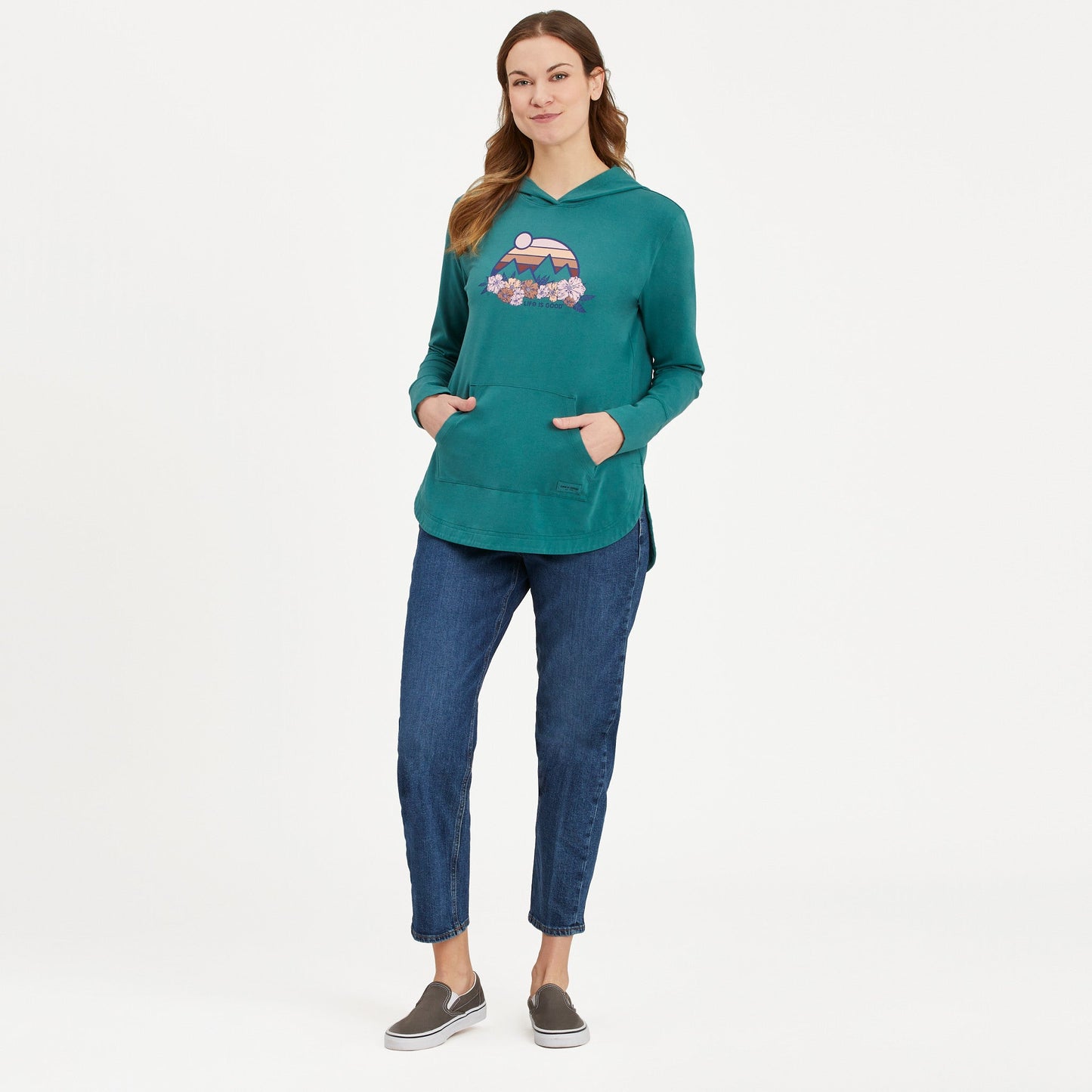 Women's Retro Mountains Floral Crusher-FLEX Hoodie Tunic