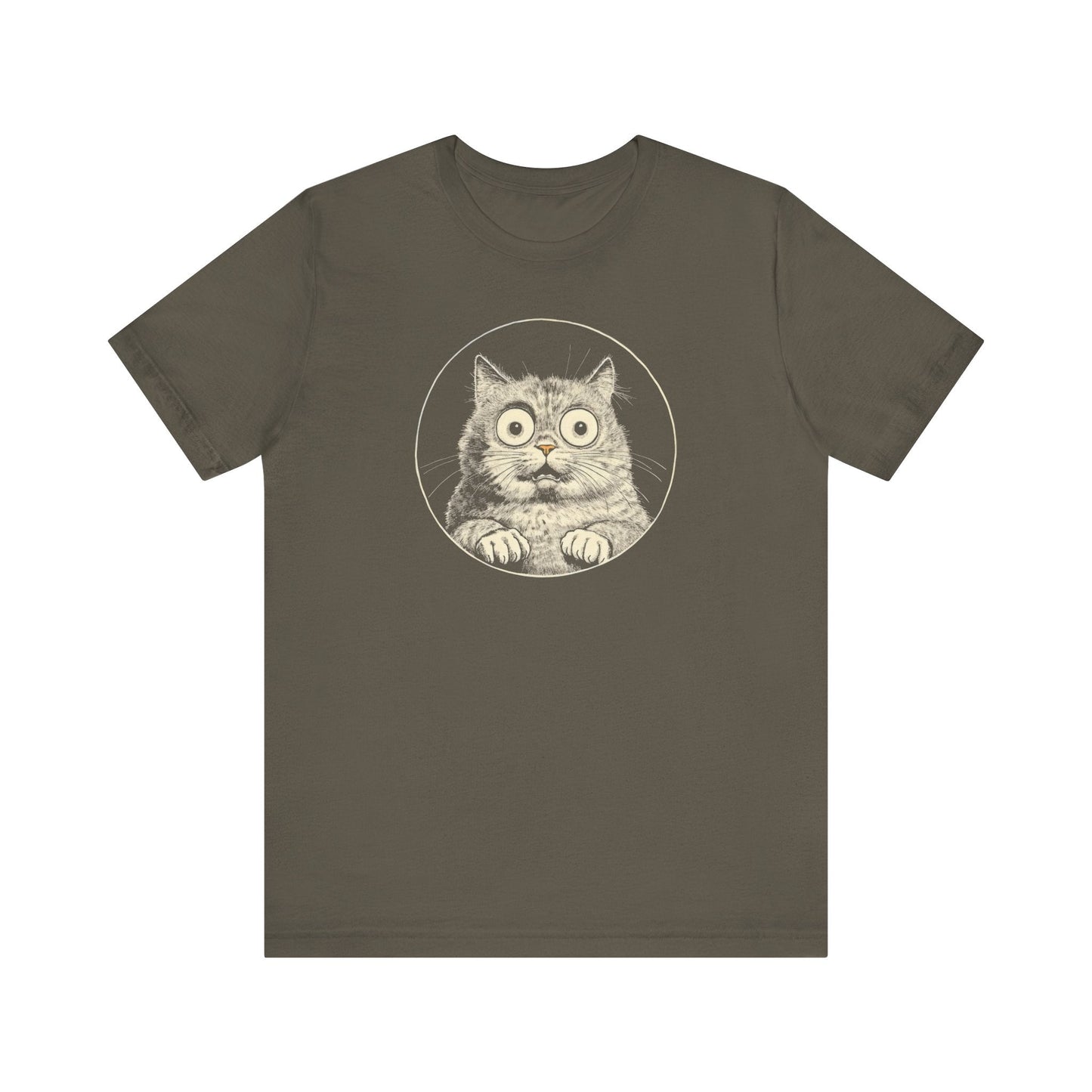 Wide-Eyed Cat Graphic Tee – Vintage Style Cat Lover Shirt Style001