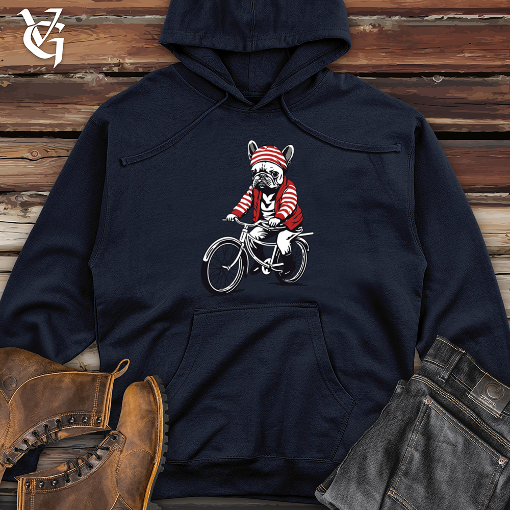 Retro Bicycle Riding Frenchie Midweight Hooded Sweatshirt