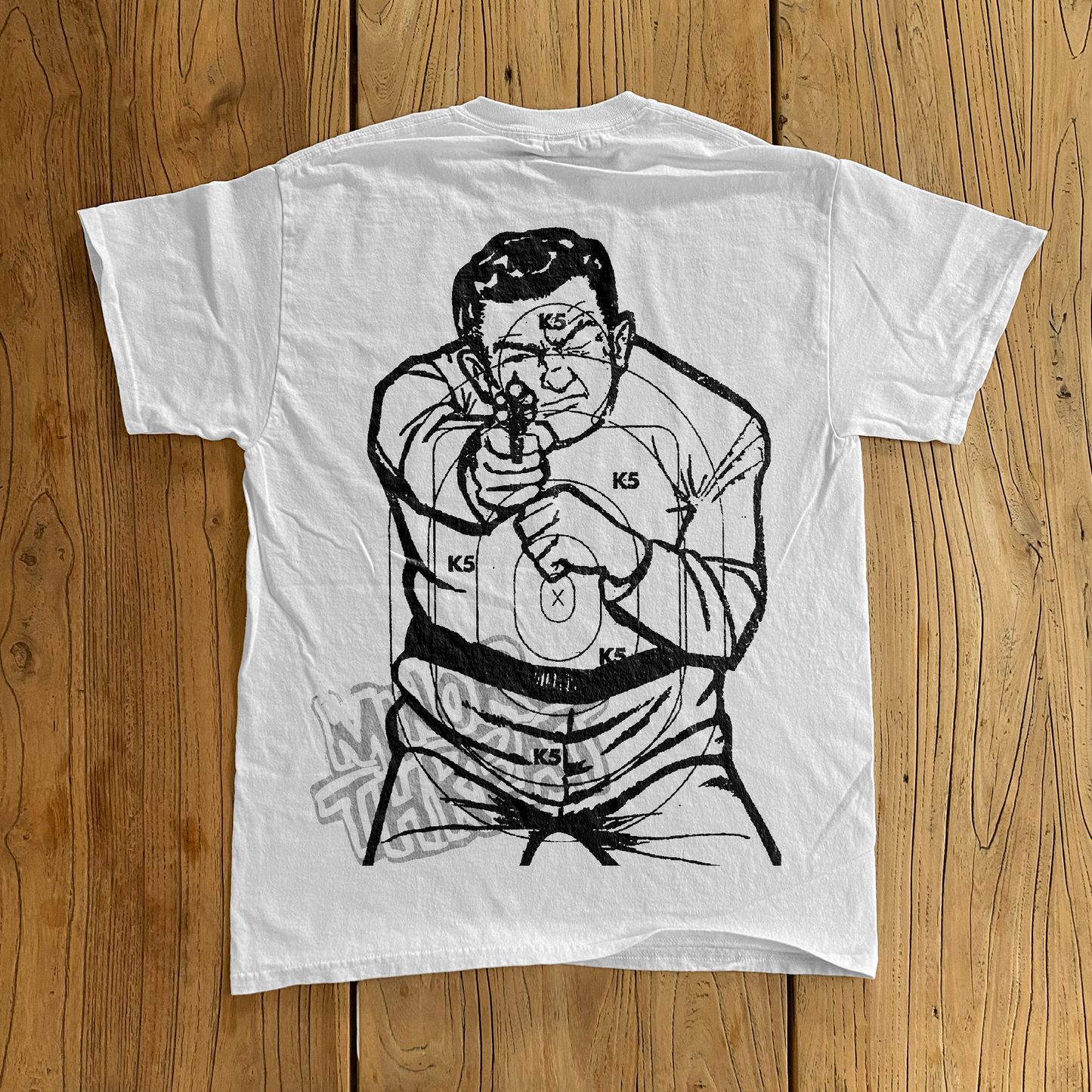 RETRO 'MINOR THREAT' GUNMAN WHITE T-SHIRT