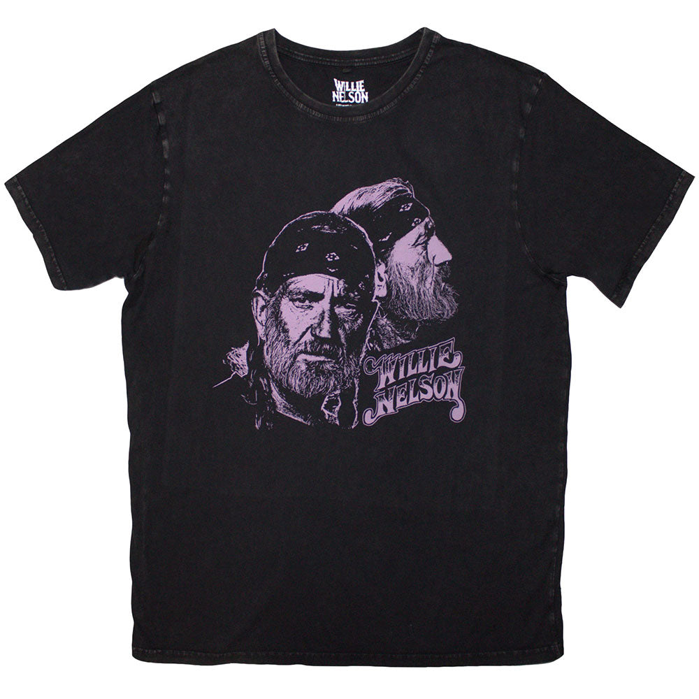 Willie Nelson | Official Stone Wash Band T-Shirt | Purple Graphic (Black)