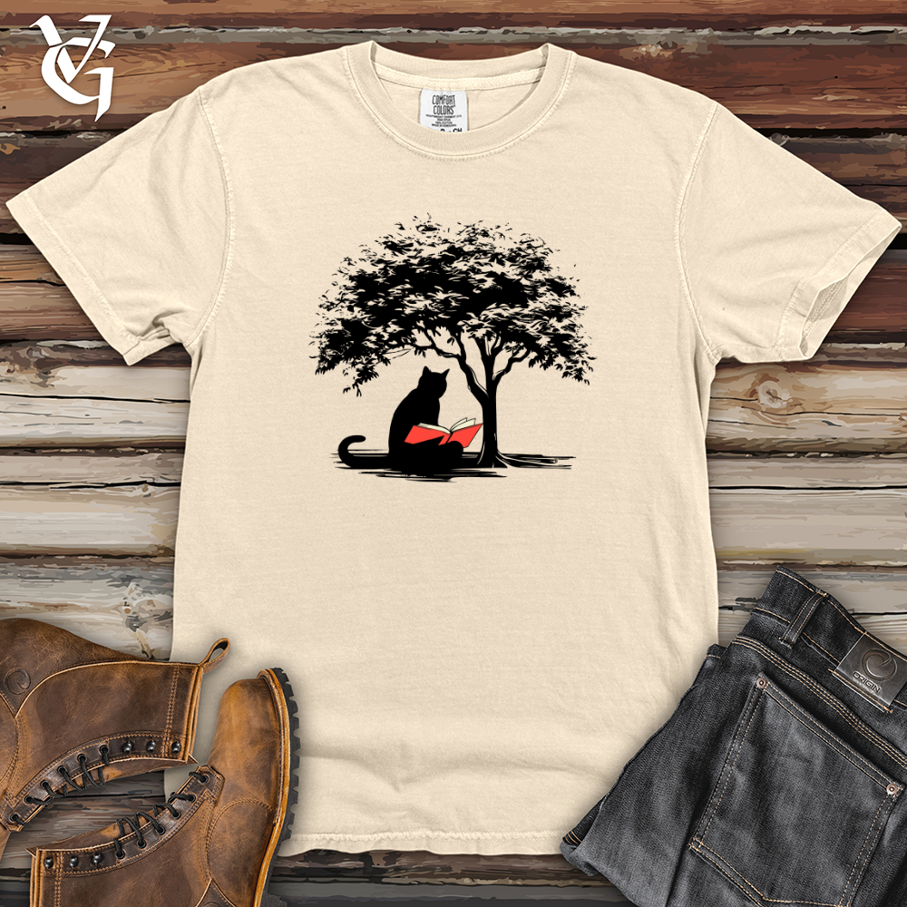 Retro Tree Reading Black Cat Heavy Cotton Comfort Colors Tee