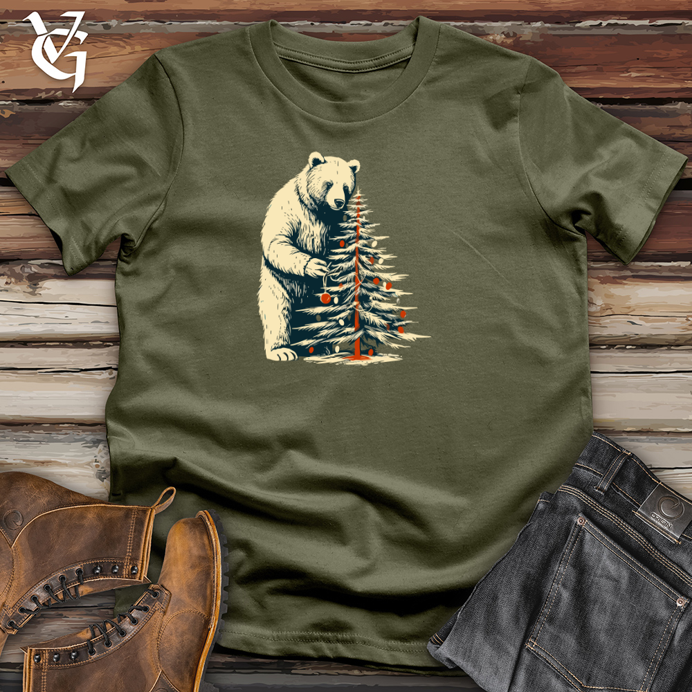 Retro Tree Trimming Bear Cotton Tee Style001