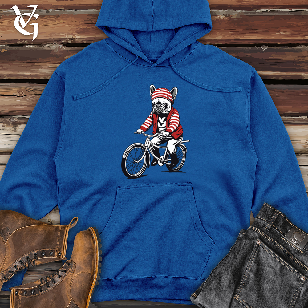 Retro Bicycle Riding Frenchie Midweight Hooded Sweatshirt