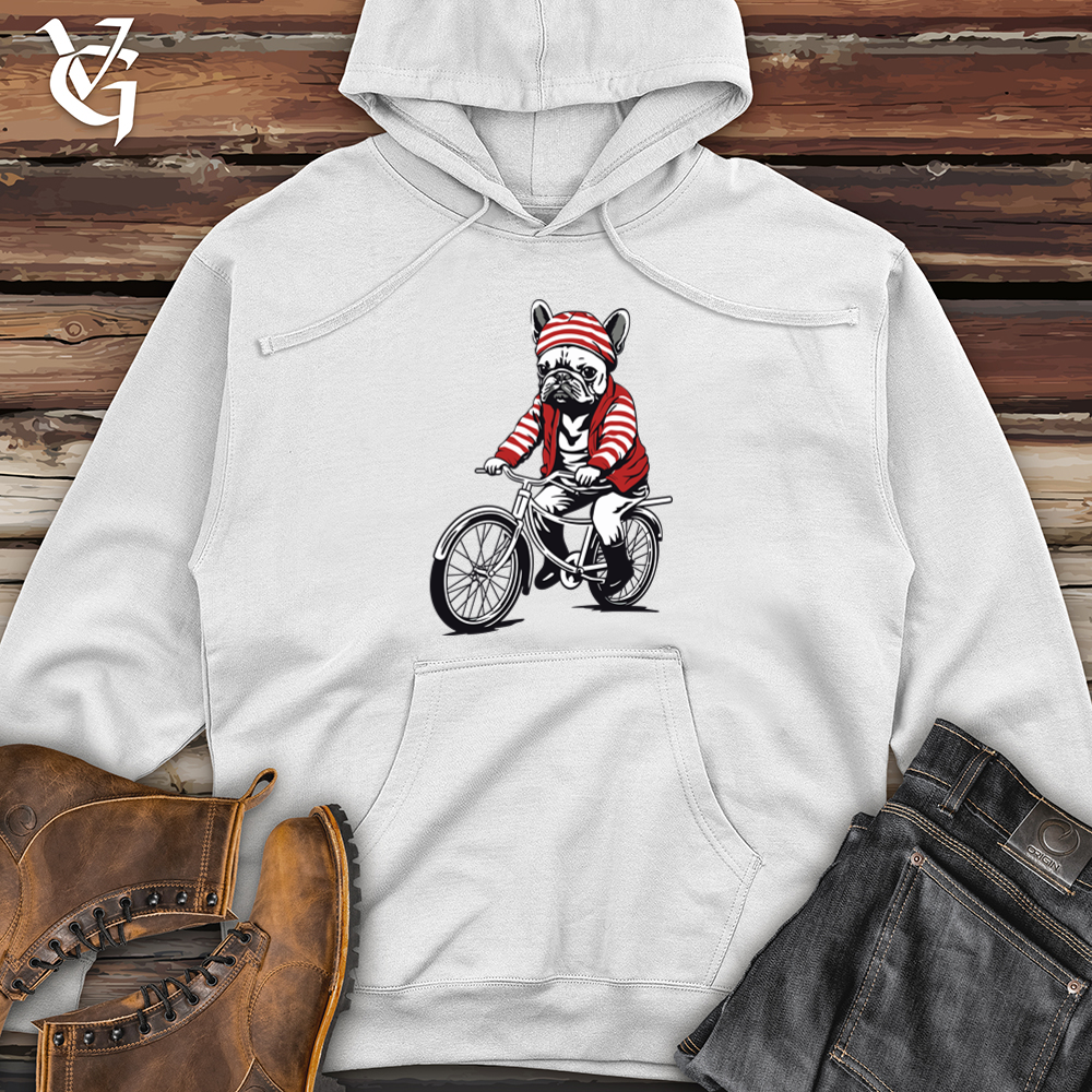 Retro Bicycle Riding Frenchie Midweight Hooded Sweatshirt