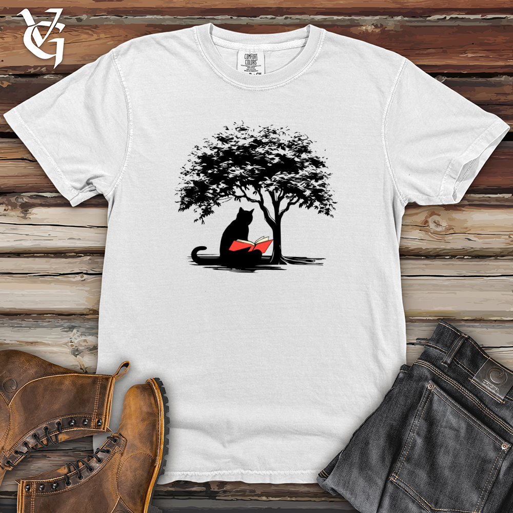 Retro Tree Reading Black Cat Heavy Cotton Comfort Colors Tee