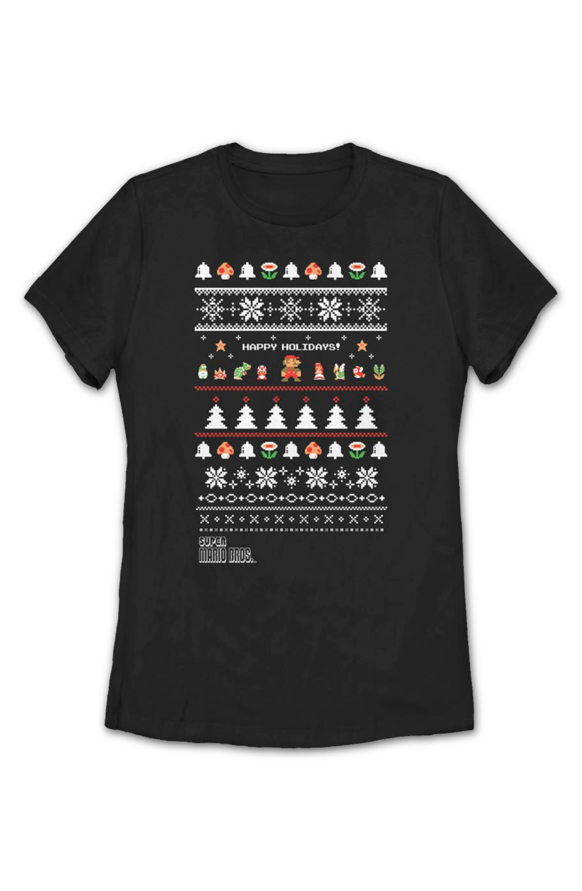 Womens Happy Holidays Faux Ugly Xmas Sweater Super Mario Bros. Shirt