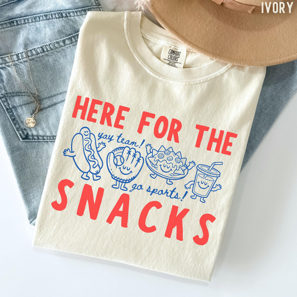 Comfort Colors Here Snacks Doodle Yay Team Go Sports Baseball Tee (1)