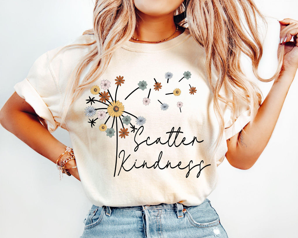 Kind Scatter Kindness Positive Quote Tees Dandelion Floral Tee (1)