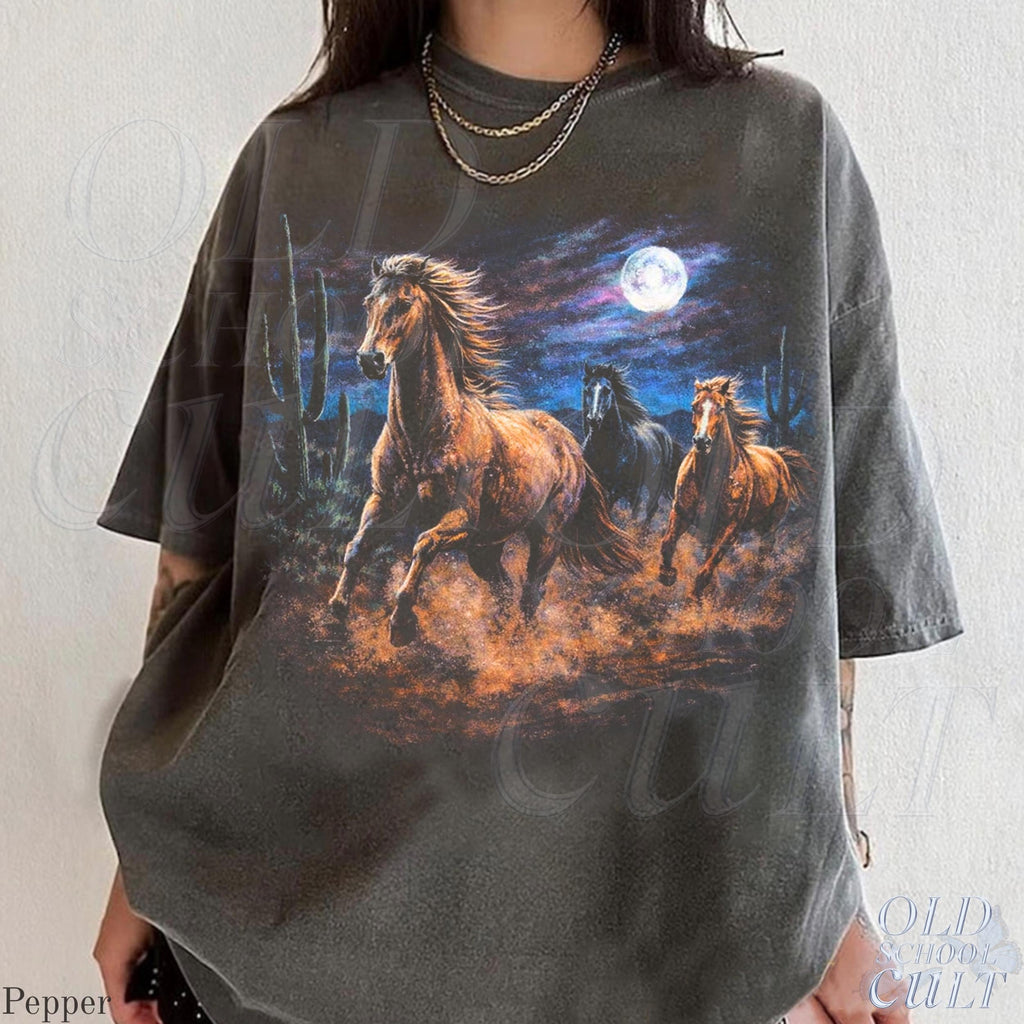 Wild Horses Vintage 90s Retro Moonlit Running Horse Tee (1)