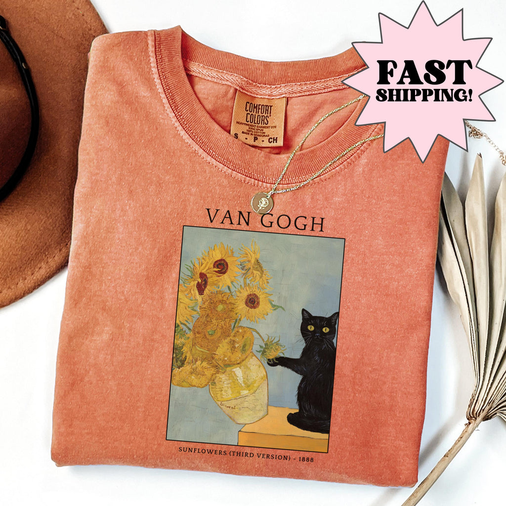 Comfort Colors Ca Ca Van Gogh Cat Meme Black Cat Ar Artist Tee Kitty Lover Tee (1)