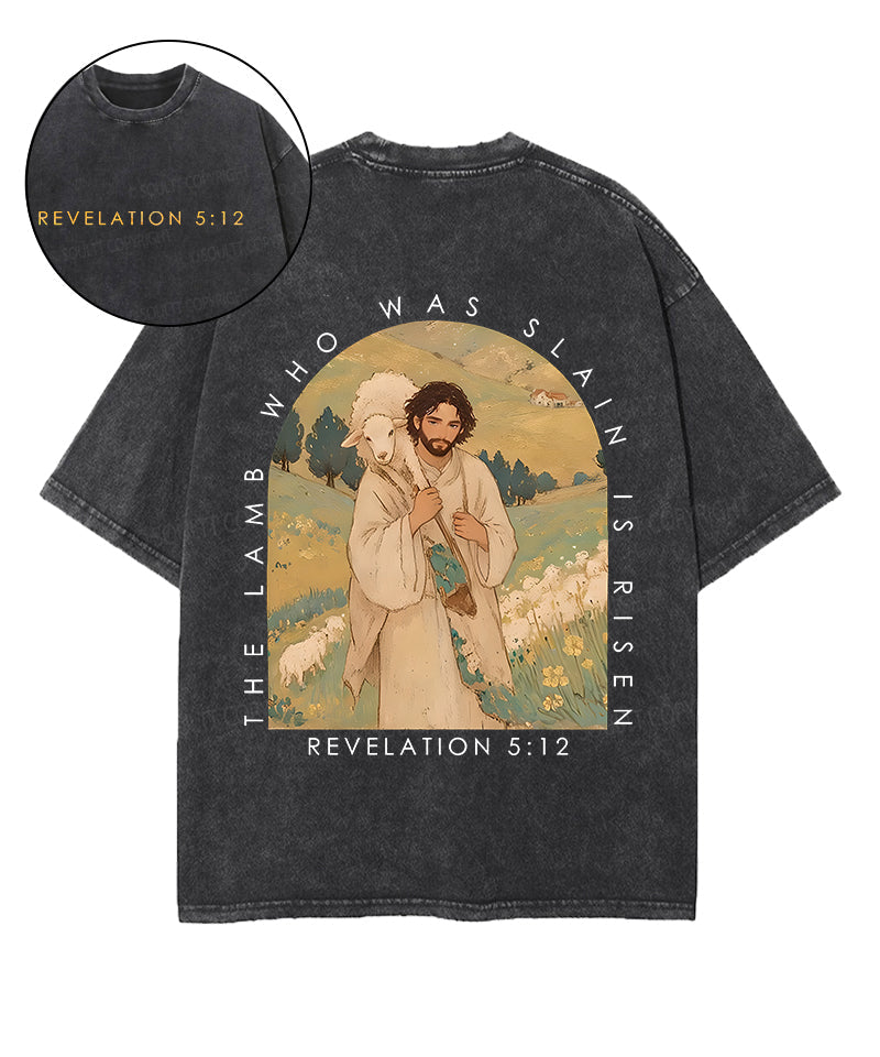 The Lamb Who Was Slain Is Risen Double Sided Unisex Washed Christian T-shirt Style001 Hoodie, Sweatshirt (Image 1)