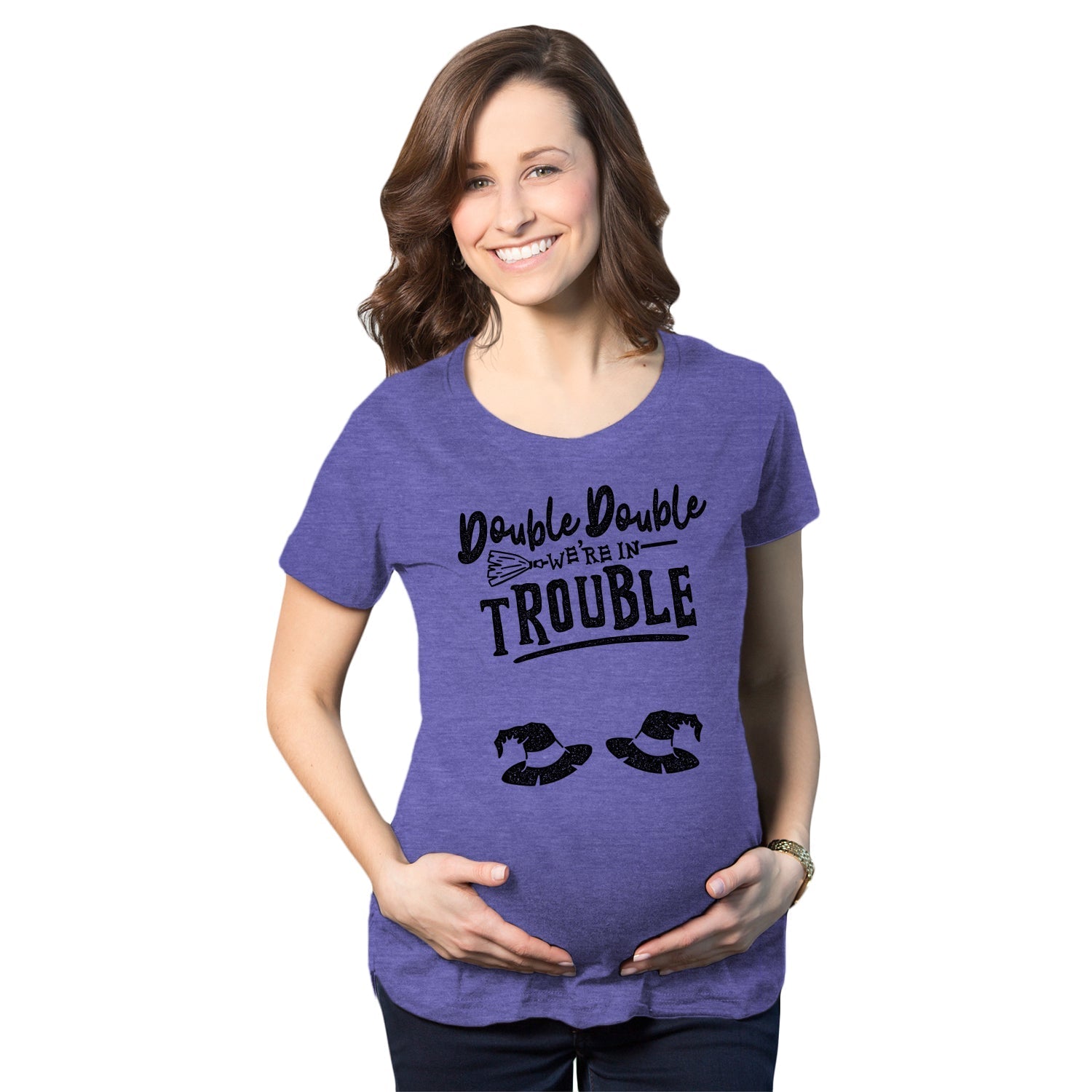 Double Double We're In Trouble Maternity T Shirt Hoodie, Sweatshirt | CiraTrend.com (Image 1)