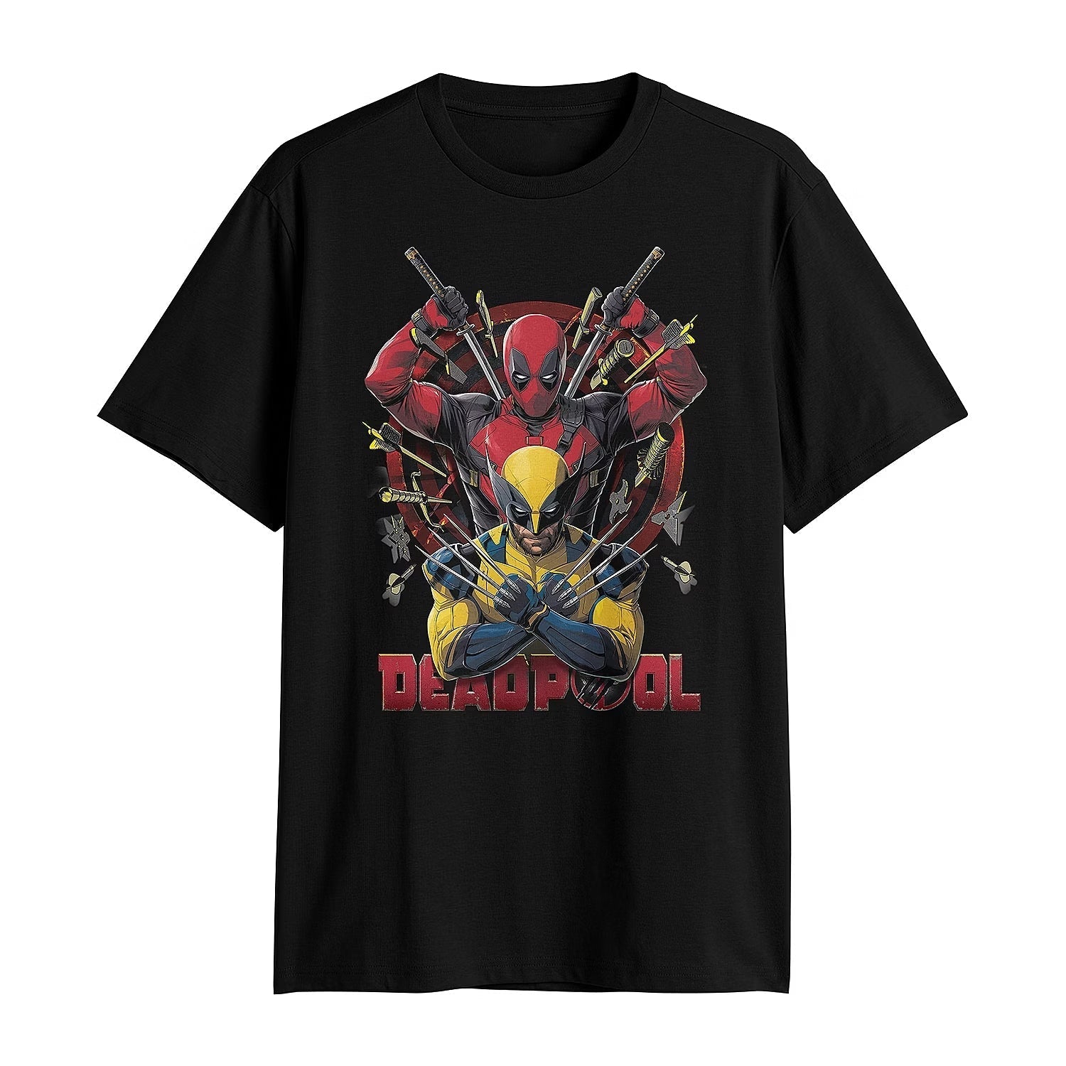Deadpool & Wolverine Mens T-Shirt - Deadpool Drawing Swords Over Wolvy & Logo Hoodie, Sweatshirt | CiraTrend.com