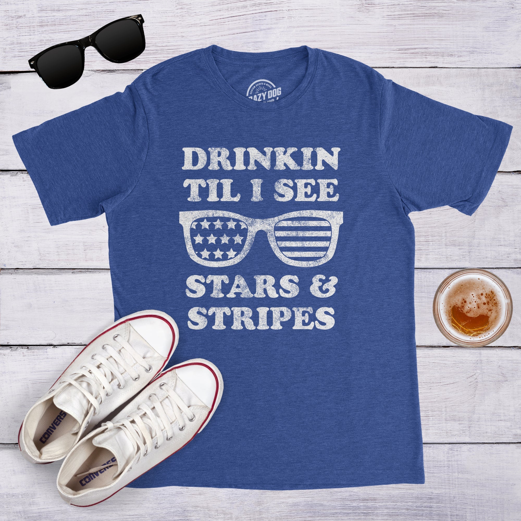 Drinkin Til I See Stars And Stripes Men's T Shirt Hoodie, Sweatshirt | CiraTrend.com (Image 3)