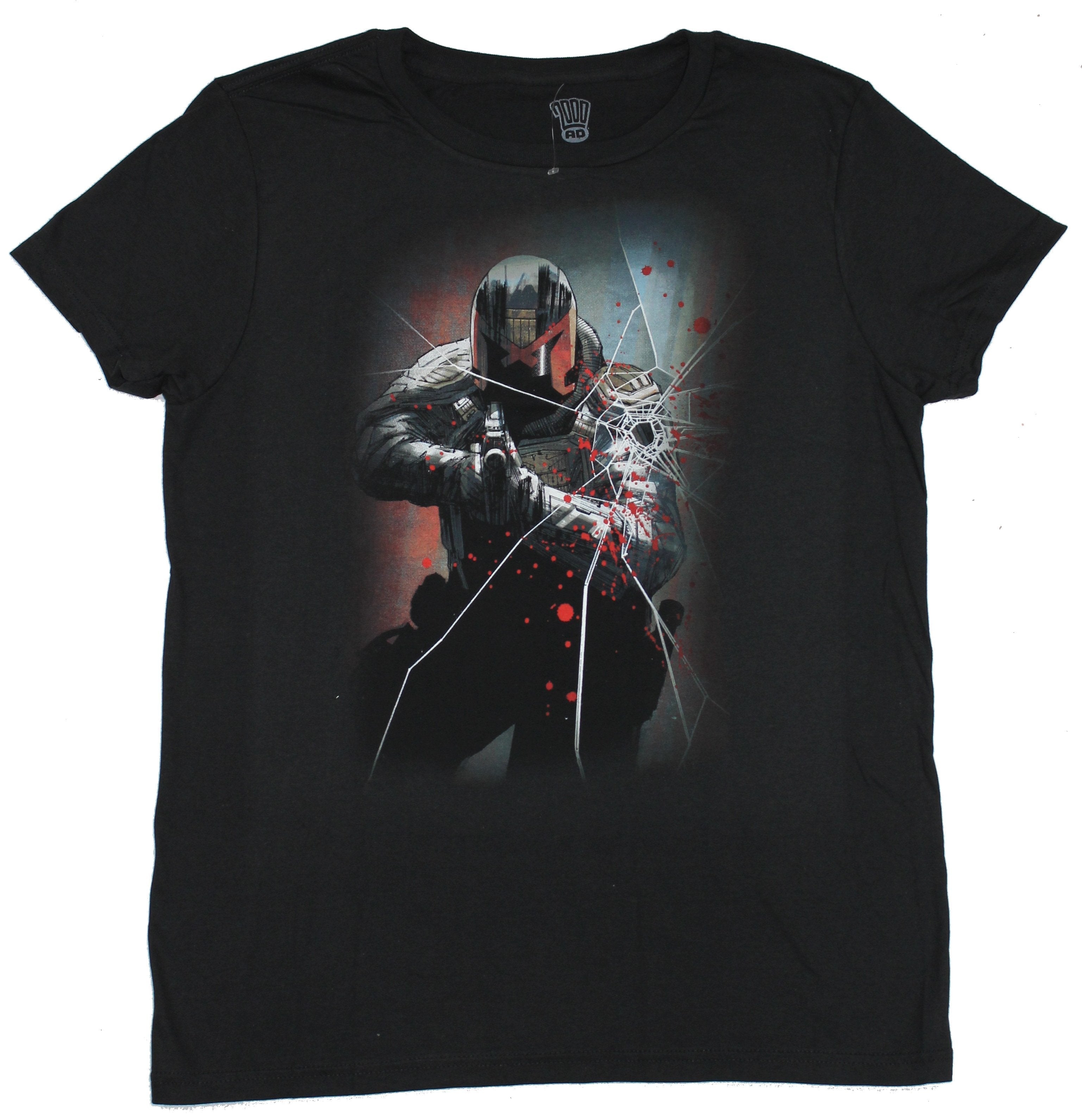 Judge Dredd Crouched Behind Bullet Shot Glass Image T-Shirts, Hoodie, Sweatshirt