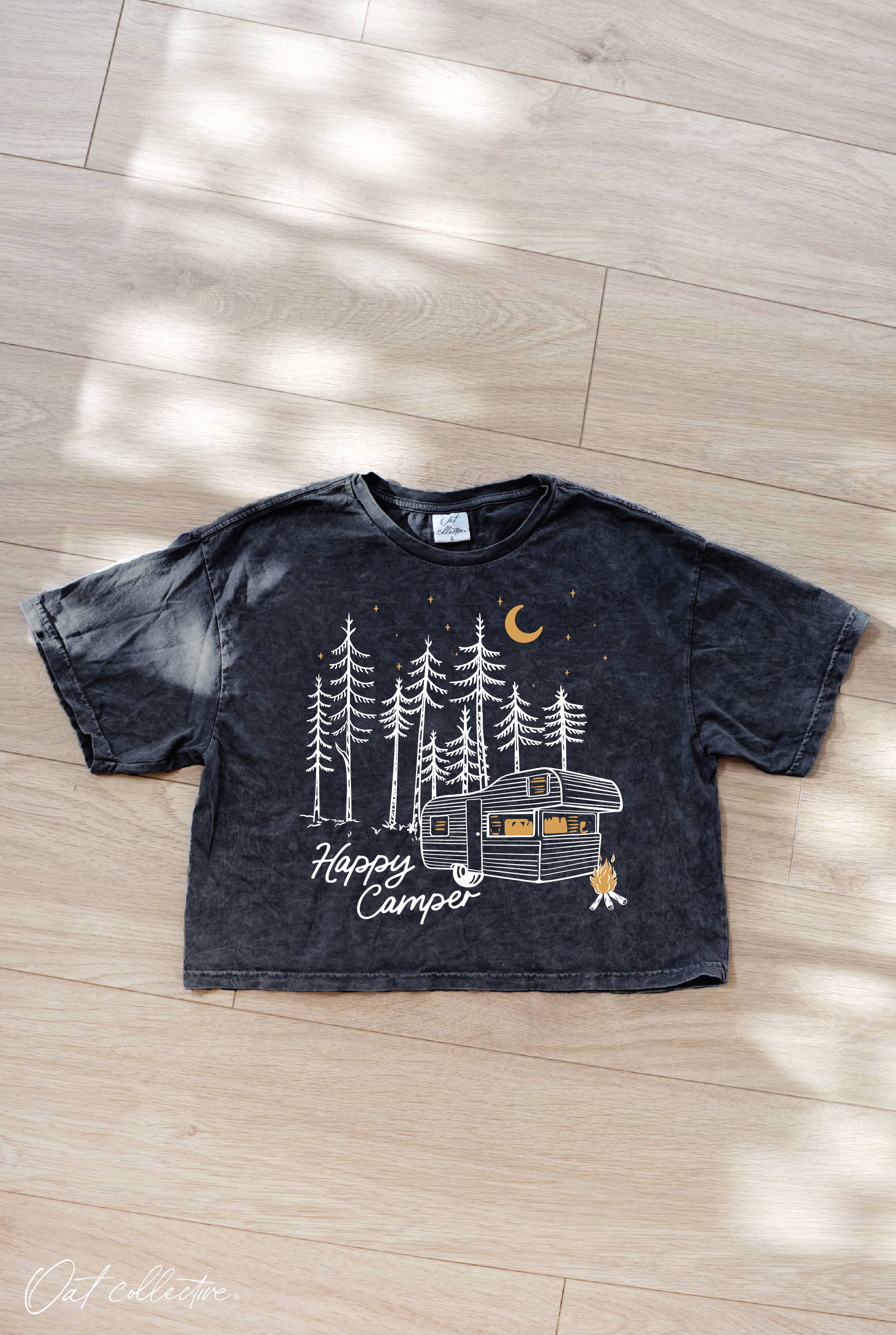 Happy Camper Cropped Mineral Graphic Top