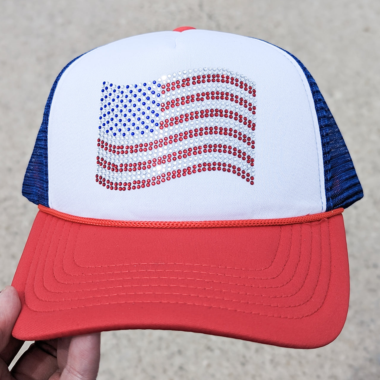 Rhinestone American Flag Trucker Hat