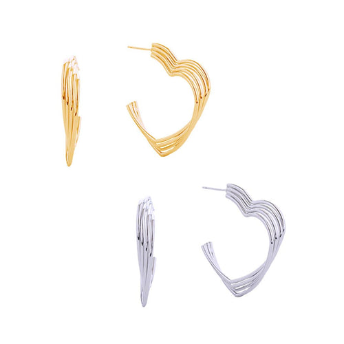 14K Gold-Dipped Linear Heart Shaped Post Earrings