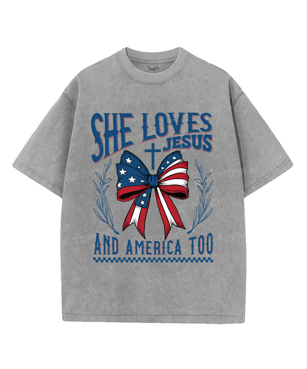 She Loves Jesus Unisex Washed Christian T-shirt Hoodie, Sweatshirt | CiraTrend.com (Image 2)