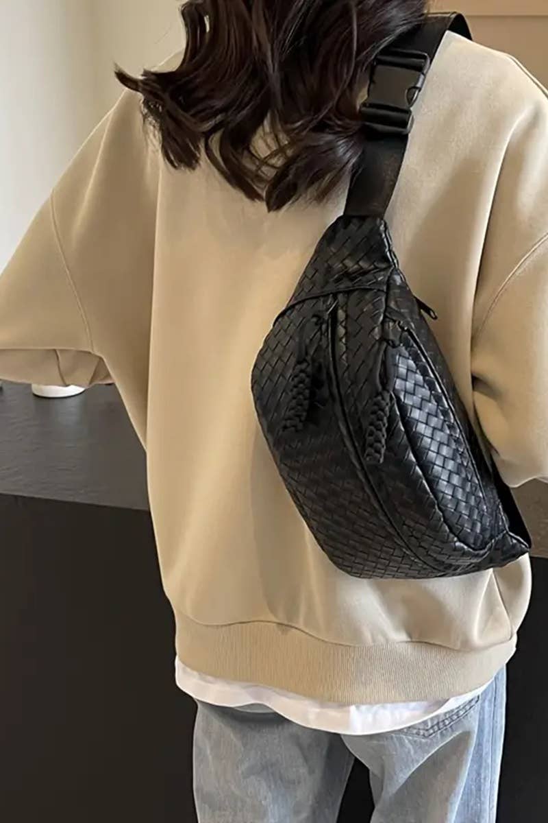 ,,,....SI-26485 Vegan Leather Woven Atlas Crossbody Bum Bag