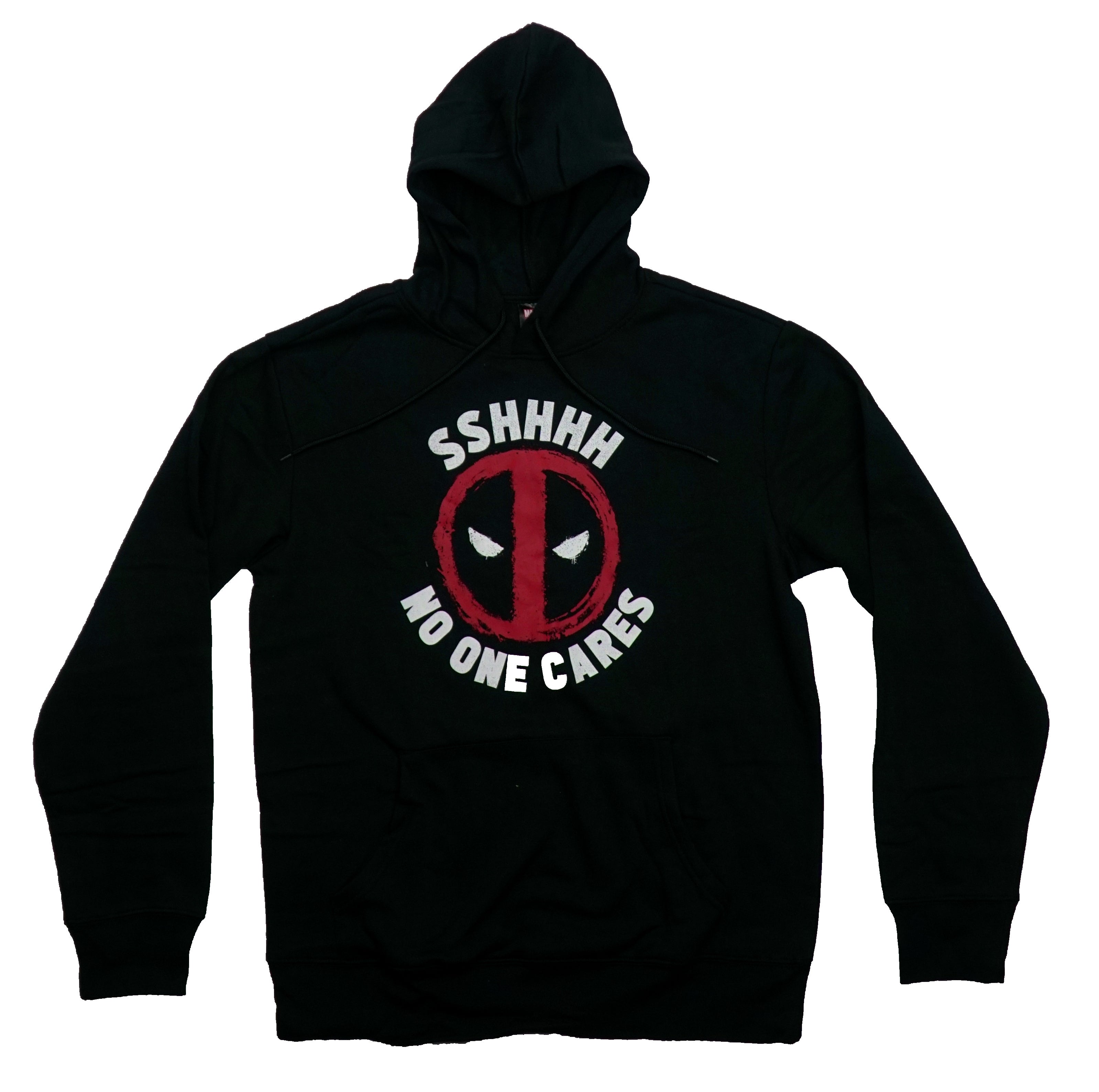 Deadpool Mens Pullover Hoodie - SHHH! No One Cares Logo Image T-Shirts, Sweatshirt | CiraTrend.com