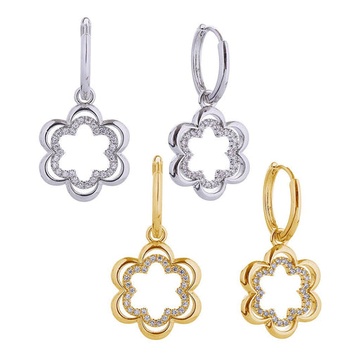 14K Gold Dipped Flower Drop Huggie Earrings