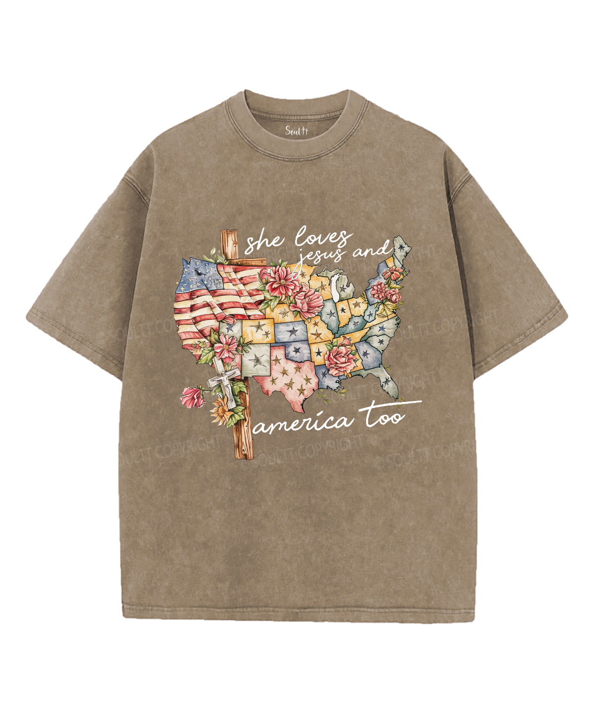 She Loves Jesus and America Too Unisex Washed Christian T-shirt Hoodie, Sweatshirt | CiraTrend.com (Image 5)