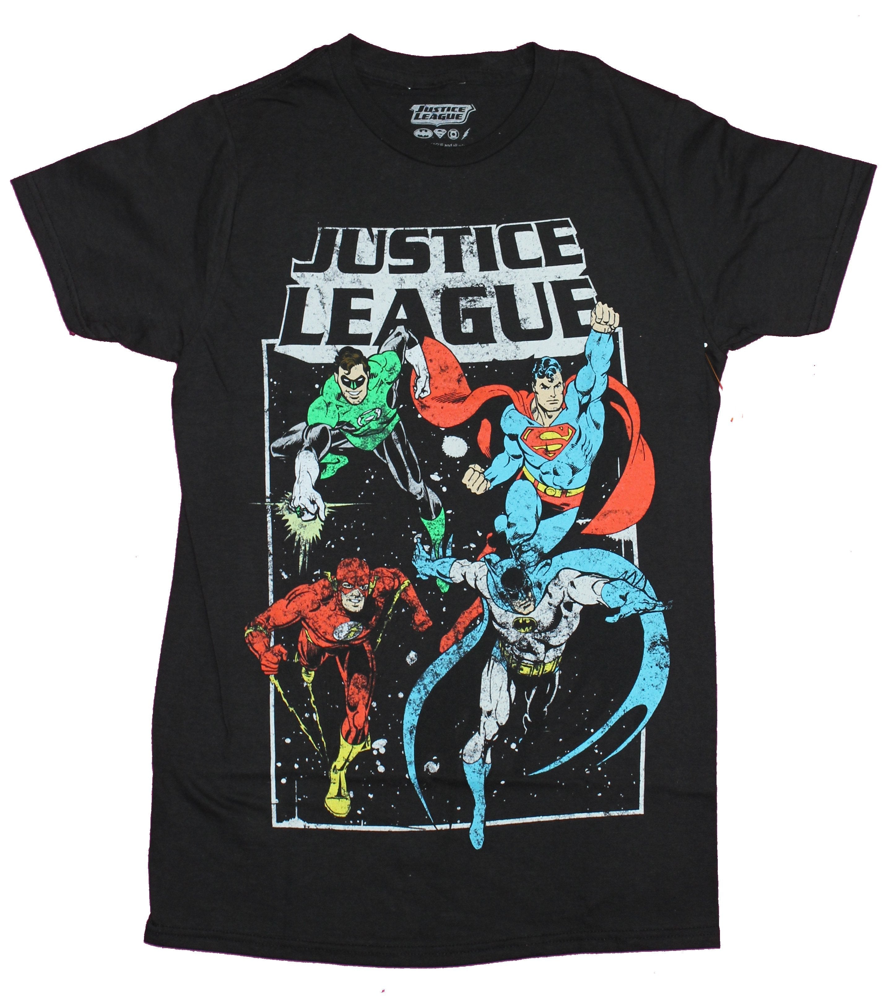 Justice League Mens T-Shirt- Distressed Main 4 Under Logo Image Hoodie, Sweatshirt | CiraTrend.com