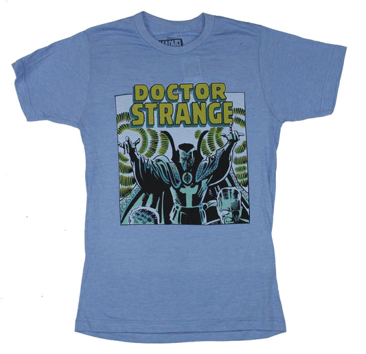 Doctor Strange Mens T-Shirt - Retro Style Blue Comic Panel Under Name