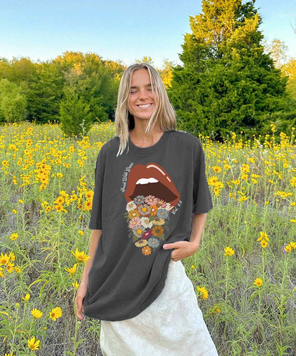 Speak with Grace Retro Washed Christian T-shirt Hoodie, Sweatshirt | CiraTrend.com (Image 2)
