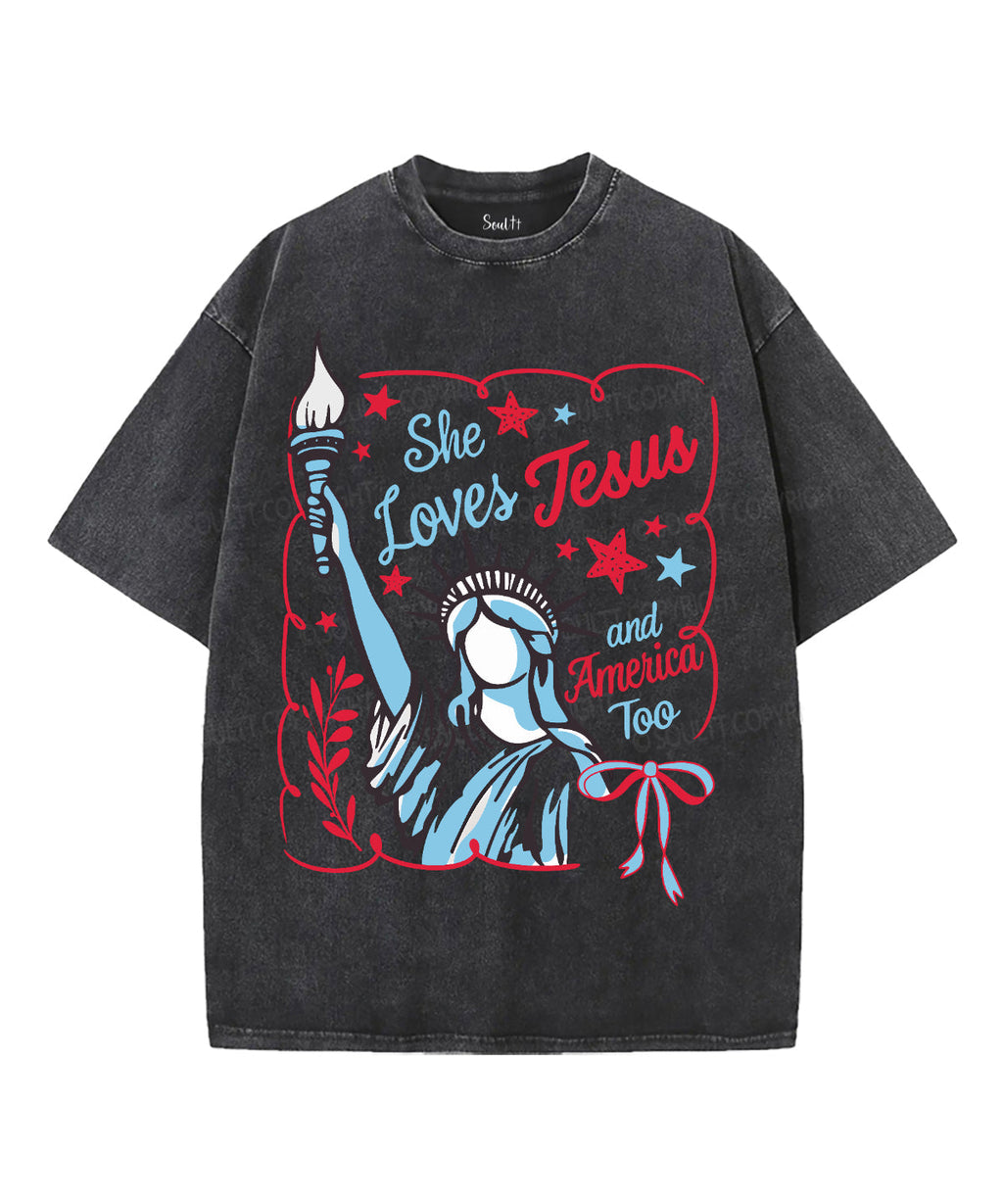 She Loves Jesus And America Unisex Washed Christian T-shirt Style002 Hoodie, Sweatshirt | CiraTrend.com (Image 1)