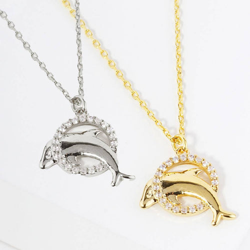 18K Gold White Gold Dipped Dolphin Necklace