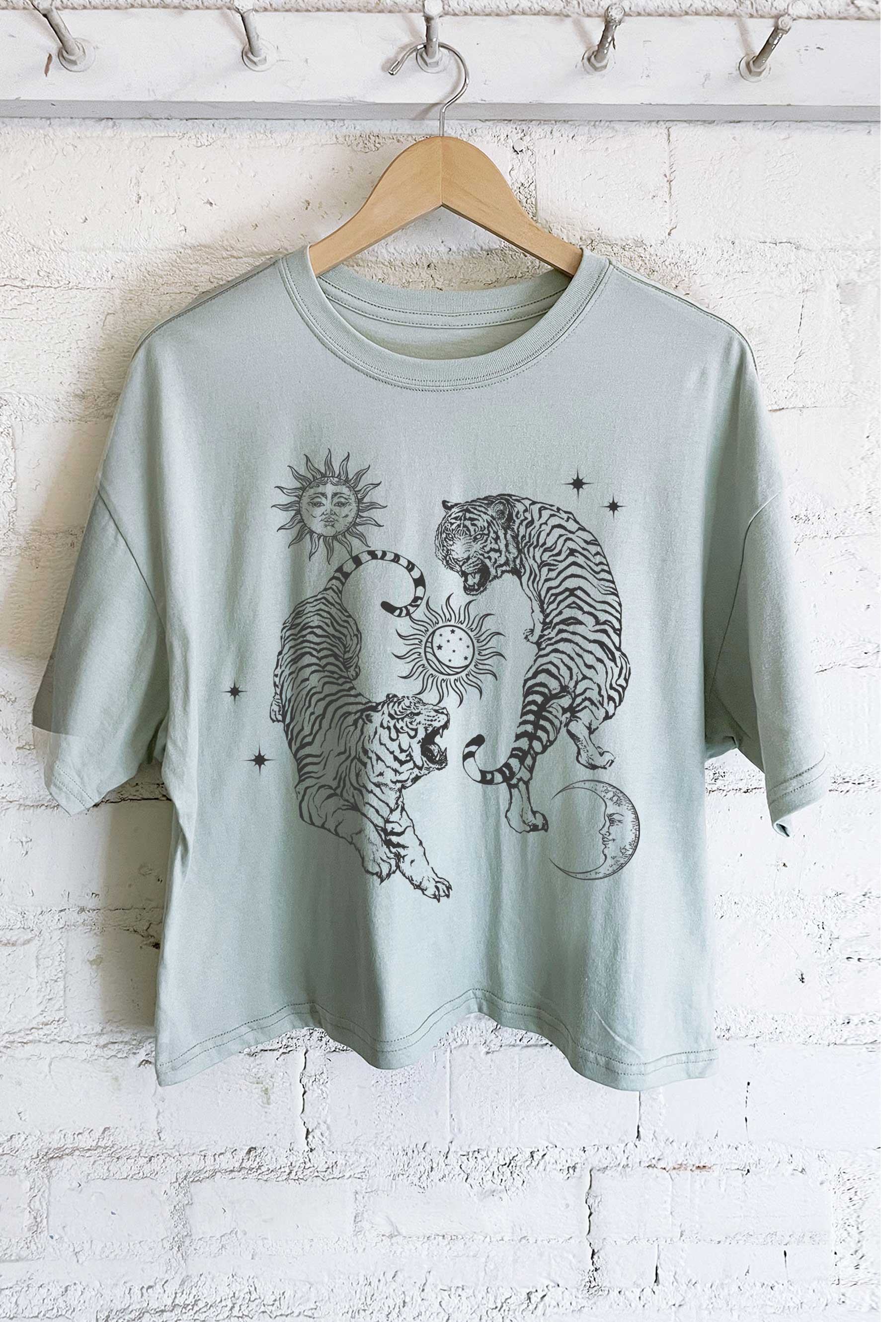 Sun and Moon Tiger Graphic Long Crop Top