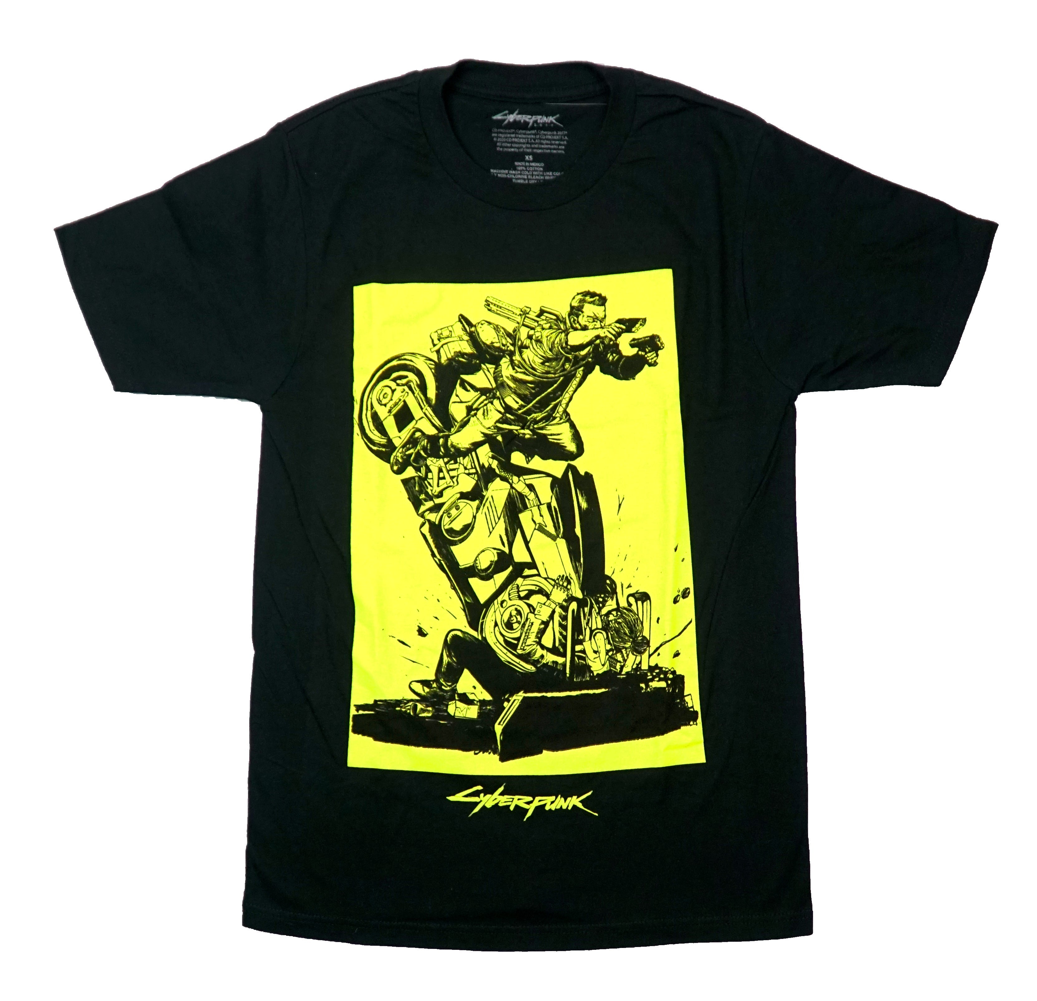 Cyberpunk Mens T-Shirt - Edgerunners Black & Yellow Fighter on Motorcycle Hoodie, Sweatshirt | CiraTrend.com