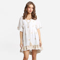 V-Neck Embroidered Floral Pattern Mini Dress
