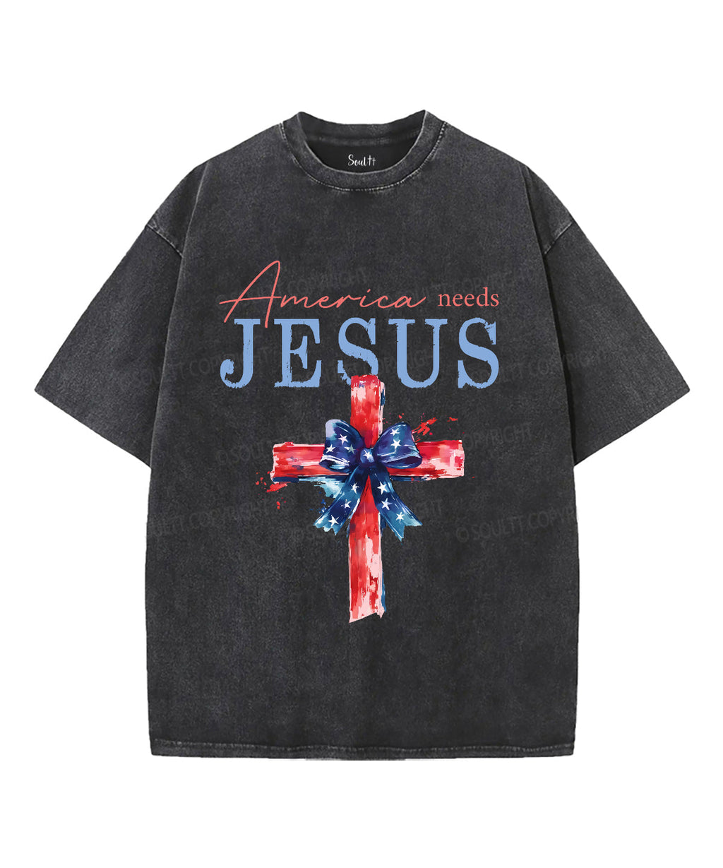 America Need Jesus Unisex Washed Christian T-shirt Hoodie, Sweatshirt | CiraTrend.com (Image 1)