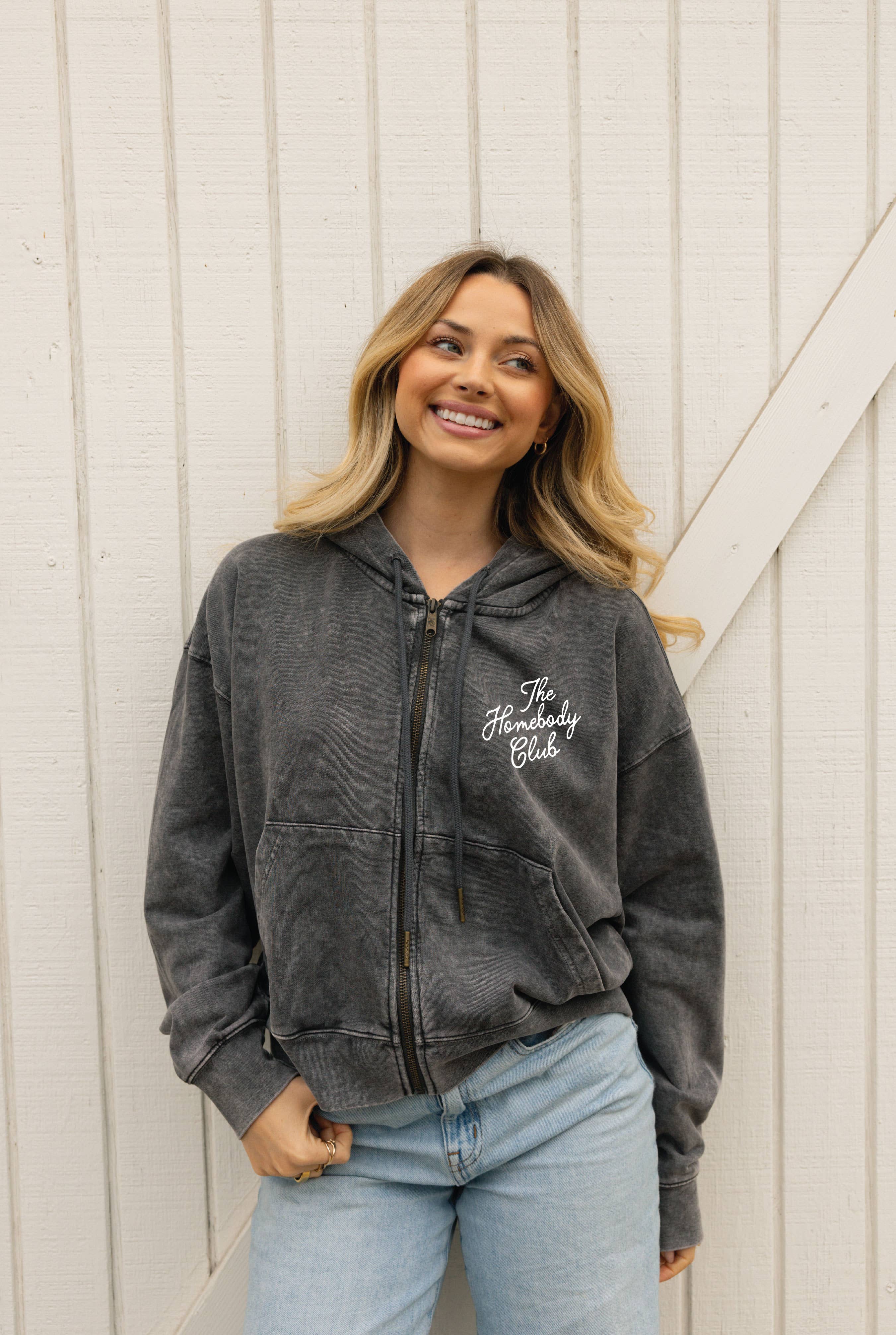 The Homebody Club Mineral Zipper Hooded Pullover