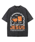 My Morning Stars With Coffee And Jesus Unisex Washed Christian T-shirt Hoodie, Sweatshirt | CiraTrend.com (Image 1)
