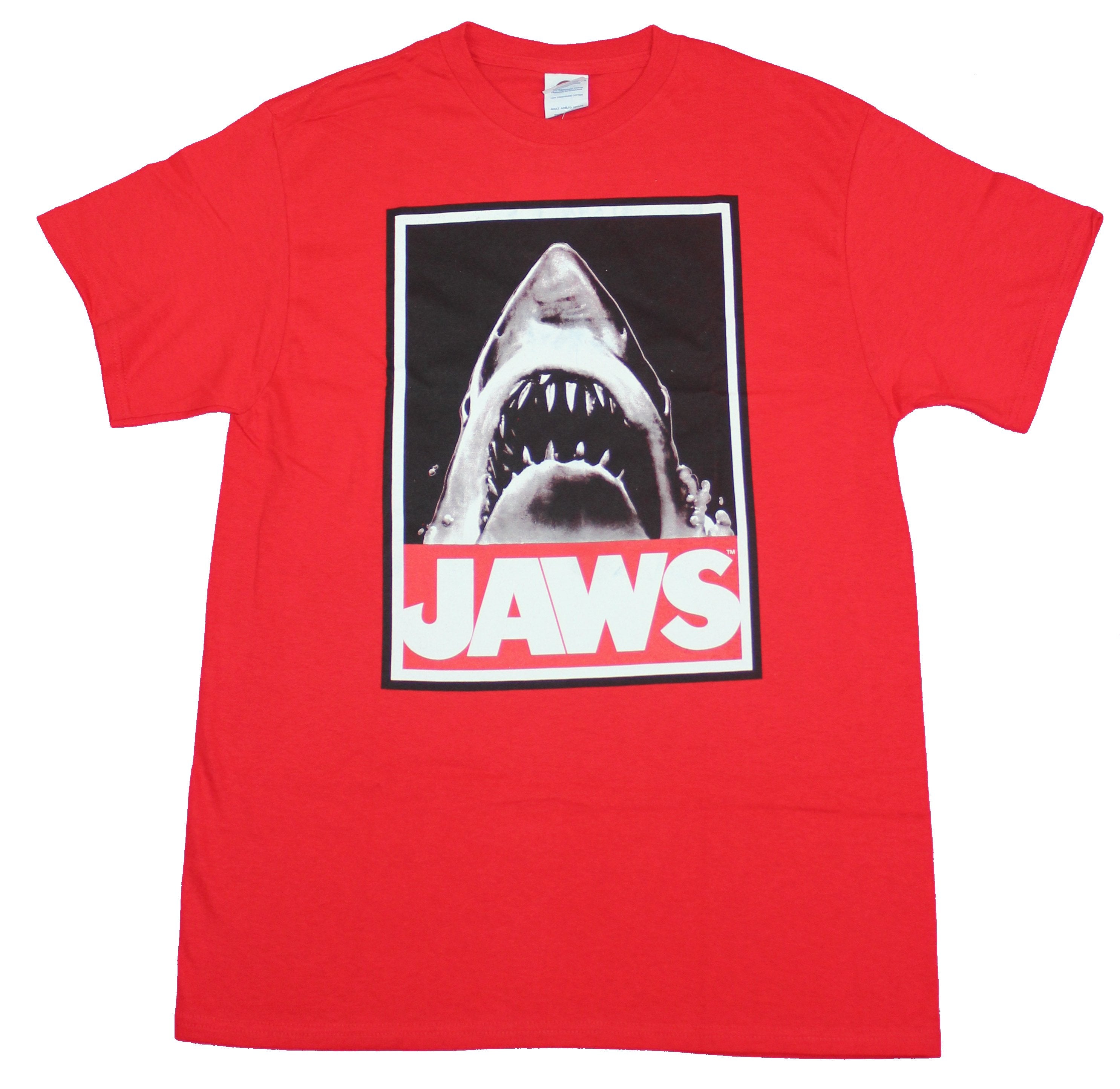 Jaws Mens T-Shirt- Big Mouth Shark Over Red Name Image Style010 Hoodie, Sweatshirt | CiraTrend.com