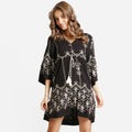 Embroidered Floral Pattern Tassels Deco Mini Dress