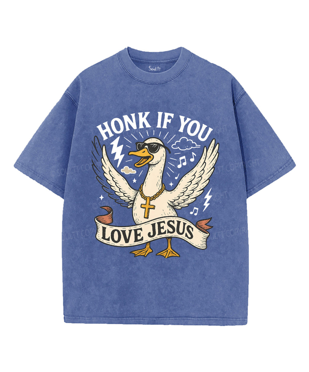Honk If You Love Jesus Unisex Washed Christian T-shirt Hoodie, Sweatshirt | CiraTrend.com (Image 3)