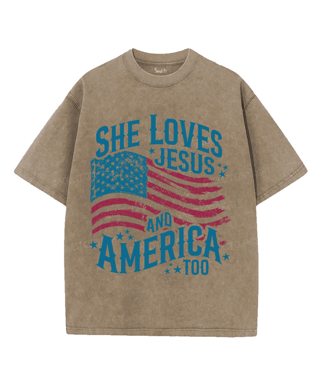She Loves Jesus And America Unisex Washed Christian T-shirt Style001 Hoodie, Sweatshirt | CiraTrend.com (Image 5)