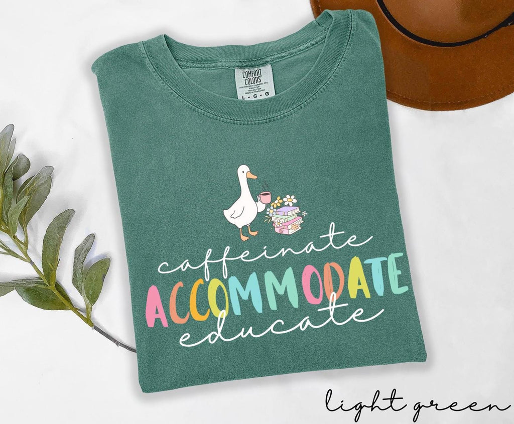 Comfort Colors Teacher Caffeinate Accommodate Educate Education Silly Goose Tee Back School Teacher (2)